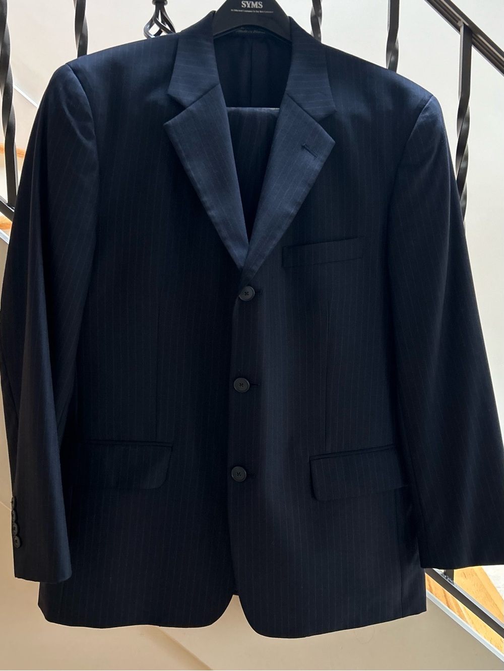 Alfani suit Pinstripe Two-Piece Blue Suit Blazer S40, Pants S34
